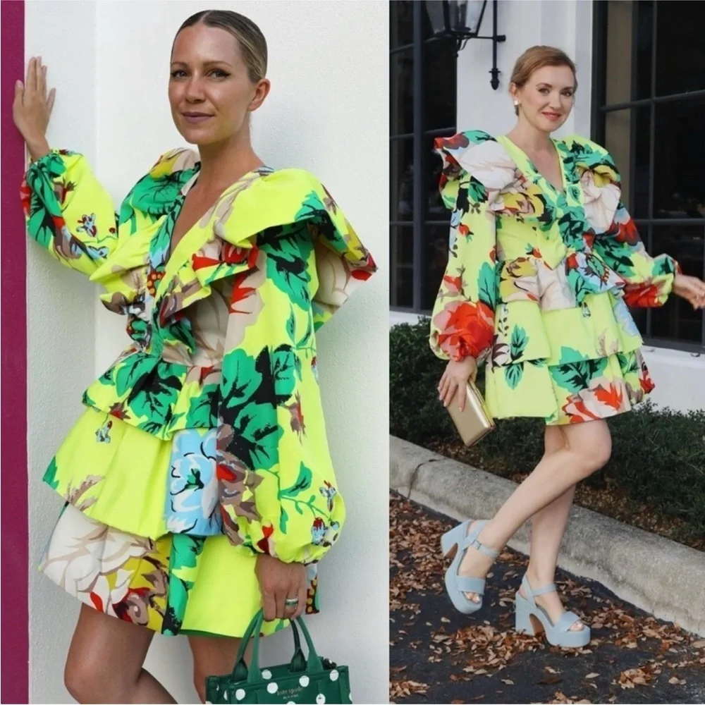 NWT Christopher John Rogers for Target Yellow Floral Long Sleeve Ruffle Dress 2 - Picture 14 of 15